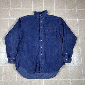 Vintage Polo Ralph Lauren Blaire Corduroy  Button Up Shirt Men Large Navy Pony